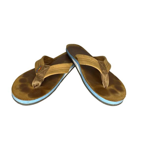 Rainbow Other - Rainbow Double Layer Flip Flops Mens XL 10 Brown Leather Thong Beach Sandals